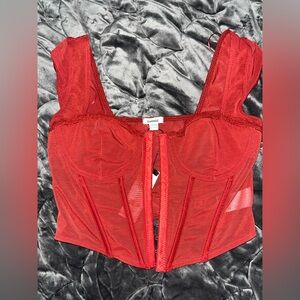 Women’s Juniors Garage Red Sheer Corset Top NEW XS